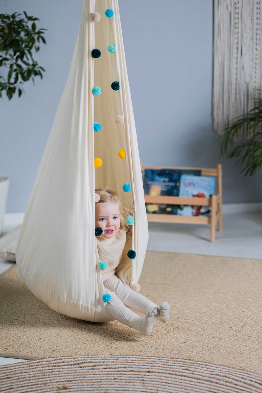 Hanging Cocoon Swing Rainbow Pompom | Pure Nature
  Collection