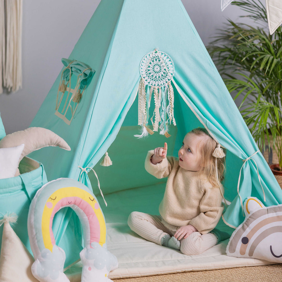 Tipi Zelt Kinder Mint Boho Quasten | OEKO-TEX | Wild Folks – Wild Folks